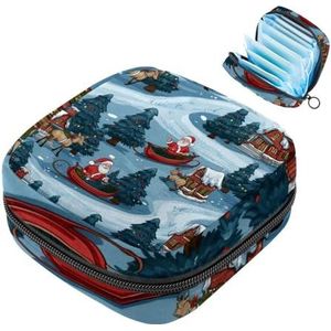 MUOOUM Kerst Kerstman Slee Patroon Maandverband Opbergtas Menstruatie Pad Tas Draagbare Menstruatie Cup Pouch met Rits voor Tiener Meisjes Vrouwen Dames
