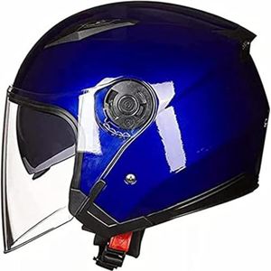 Motorfiets 3/4 Helm Retro Motorhelm Crashhelm DOT/ECE Getest Motorfiets Crashhelm met Dubbel Vizier Jethelm voor Scooter Cruiser Bromfiets voor Mannen Vrouwen E,M=54-55CM