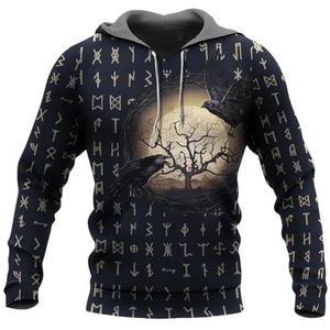 Viking Rune Hoodie, 3D Print Odin's Raven Tattoo Pullover, Casual Lichtgewicht Sweatshirts voor Streetwear(5XL)