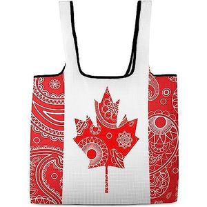 Canada Paisley Vlag Herbruikbare Boodschappentas Opvouwbare Boodschappentas Opslag Tote Tassen met Handgrepen voor Werk Reizen
