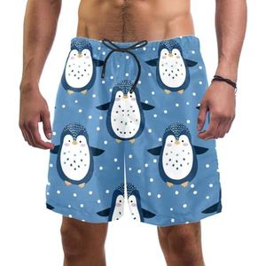 PAFEFO Nieuwigheid boardshorts voor heren, strandvakantie, feest, sneldrogende badpakken met blauwe schattige sneeuwpinguïnontwerpen, Blauwe schattige sneeuwpinguïn, L
