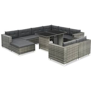 vidaXL 10-delige Loungeset met kussens poly rattan grijs