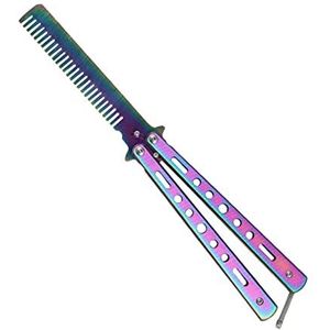 DieffematicSZ kam Foldable Comb Stainless Steel Practice Training Butterfly Knife Comb Beard Moustache Brushe Salon Hairdressing Styling Tool (Color : Silver)