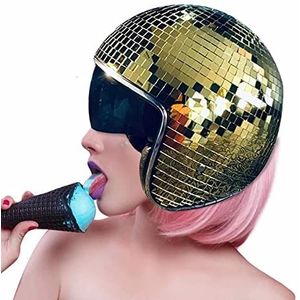 Discobal hoeden disco helm | disco bal disco helm | disco bal helm | disco deco helm met intrekbaar vizier | discobal spiegel hoed met intrekbaar | glitter spiegel glas discobal hoed helm