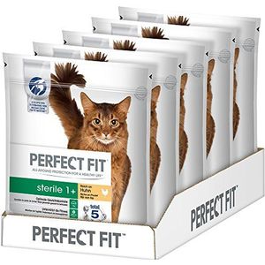 Perfect Fit Kattenvoer droogvoer pro-steriel voor gesteriliseerde/gecastreerde katten volwassenen 1+ rijk aan kip, 5 zakjes (5 x 750 g)