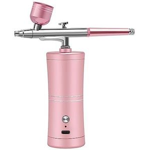 Mini verfspuistool Oplaadbare draagbare mini-luchtcompressorkit Air-Brush Airbrush for Nail Art Tattoo Craft Cake Fog Sprayer,Precisiecontrole(Pink)