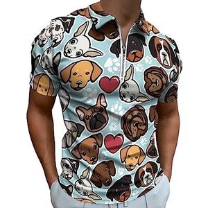 Pet Dogs Collectie Poloshirt voor Mannen Casual Rits Kraag T-shirts Golf Tops Slim Fit