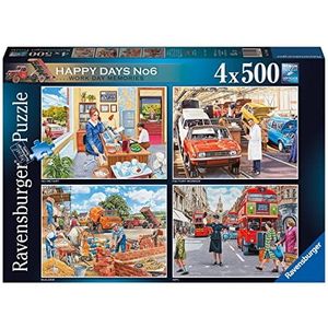 Ravensburger Happy Collection Nostalgic Work Day Memories 17490 Puzzels met 500 stukjes, voor volwassenen en kinderen vanaf 10 jaar, 4 stuks
