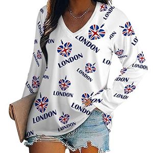 I Love London T-shirts voor dames, lange mouwen, V-hals, herfst, tops, trui, tuniek, T-shirt voor leggings
