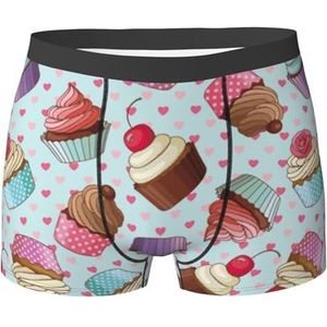 ZJYAGZX Cupcake Patroon Print Boxerslips voor heren - Comfortabele ondergoed Trunks, ademend vochtafvoerend, Zwart, L