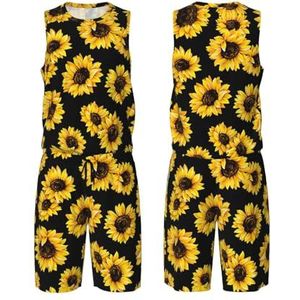 Lente Zonnebloemen Bloemen Custom Mannen Jeugd Basketbal Jersey Uniform Met Zakken Sportkleding Uniform Gedrukt, Zwart, S