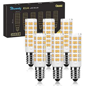 E14 Warm witte ledlamp, 5 W, 3000 K, 550 lumen, gloeilamp E14 vervangt 50 W halogeenlampen, geen flikkering, koelkastlamp, niet dimbaar, led-maïslamp voor afzuigkap, wandlampen, 6 stuks