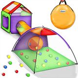 KIDUKU® kinderspeeltent ballenbak pop-up speeltent iglo speelhuis + kruiptunnel + 200 ballen + opbergtas, voor binnen en buiten