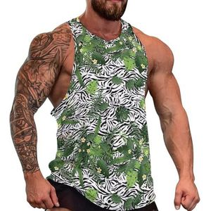 Zebra Skin And Leaves heren tanktop grafische mouwloze bodybuilding T-shirts casual strand T-shirt grappige sportschool spier
