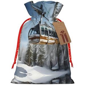 Winter Cable Ski Lift Herbruikbare Trekkoord Kerst Gift Tassen, Veelzijdige Feestelijke Gift Zakken Voor Elke Gelegenheid