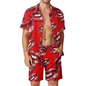 Pailletten Lip Rood Mannen Zomer Strand Outfits Shirt En Shorts Set 2 Stuk Vakantie