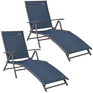 HKDHF Opvouwbare ligstoel buiten chaise loungestoelen voor buiten, aluminium terrasligstoel zwembadmeubilair verstelbare opvouwbare fauteuil ligstoelen (diepblauw 2 stuks)