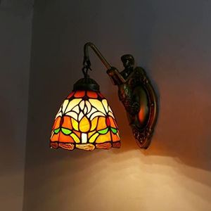 Tiffany Stijl Wandlamp Met Uniek Glas In Lood Ontwerp, Decoratieve Wandlamp Met Antieke Messing Metalen Lamphouder, Gebruikt Voor Trappen, Slaapkamers, Hotels