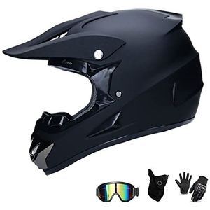 UIGJIOG Motorhelm, Fashion Youth ATV Motocross Dirt Bike BMX MX Downhill Off-Road Mountain Bike Helm Racing (Handschoenen, Goggles, Mask, 4 Stuk Set),A,M(54~55cm)