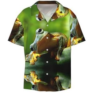 EdWal Groene Kikker Print Heren Korte Mouw Button Down Shirts Casual Losse Fit Zomer Strand Shirts Heren Jurk Shirts, Zwart, XXL