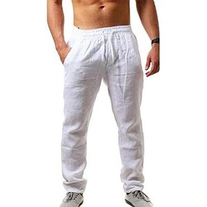 Heren Effen Kleuren Katoenen Broek Lichtgewicht Losse Strandbroek Trekkoord Jogger Yogabroek Met Zakken Zomerbroek For Strand/thuis/dagelijks Gebruik joggingbroek(Blanc,3XL)