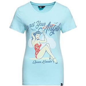 Queen Kerosin Vintage damesshirt | T-shirt | slim fit | print op de voorkant | korte mouwen | Pin-Up | Rockabilly I'm Not Your Angel, sky, 3XL