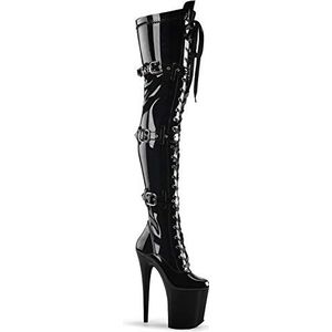 Pleaser - FLAMINGO-3028 Plateau Overknee Laarzen - Paaldans Schoenen - Zwart - PU/TPU - Lakleer - Rubber