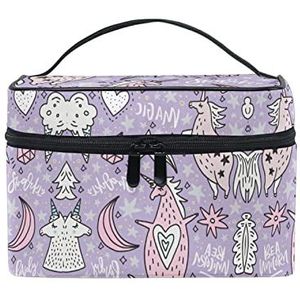 Eenhoorn Liefde Paars Cartoon Cosmetische Tas Organizer Rits Make-up Tassen Pouch Toilettas voor Meisje Vrouwen