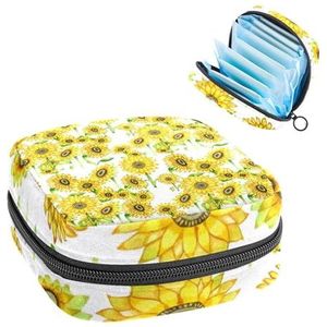 Opbergtas voor maandverband, menstruatiecup zakje, menstruatiezak, organizer voor vrouwelijke pads tampons, zonnebloem aquarel achtergrond