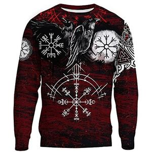 Noorse Mythe Grafische Viking Korte Mouw Hoodies, Mens Ravens Kompas 3D Gedrukte Tatoeages Casual Jas, Mode Vintage Oversized Losse Pullover Sport Streetwear