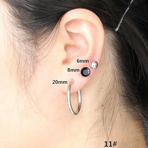 3 paren/set roestvrij staal Stud Earrings Stud Earrings voor vrouwen eenvoudige zwarte/stalen kleur bal zirkoon oor cirkel oorbellen Punk sieraden