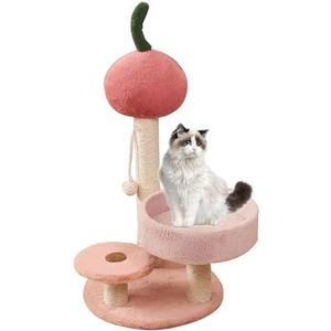 Houten krabpalen voor katten, krabpaal met kat interactief speelgoed, eenvoudige installatie kattentoren voor kleine katten (46 cm