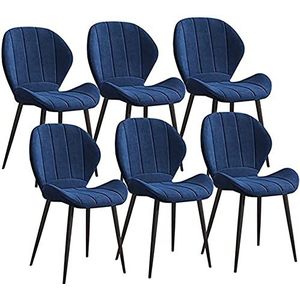 FZDZ Keuken eetkamerstoelen set van 6 zachte fluwelen gestoffeerde stoelen ergonomie zitting stevige zwarte metalen poten voor woonkamer bureau patio kantoor keuken loungen cafetaria's (kleur: blauw)