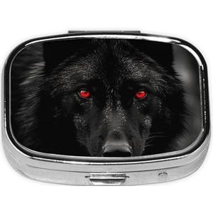 Kleine pillendoos draagbare pillendoosje 2 compartimenten metalen pillenhouder organizer schattige zwarte rode ogen wolf reizen pillendoos voor portemonnee zak