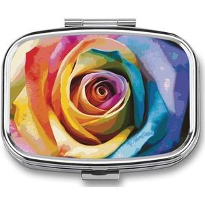 Regenboog Rose Bloem Pillendoos Pil Case Leuke Pil Organizer Pil Houder Geneeskunde Pil Organizer Pil Container Dagelijkse Pil Organizer Kleine Pillendoos Pil Case voor Portemonnee Pocket