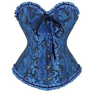 Dames korset top met veters, satijnen baleinen, overbust bustier, vintage bruidslingerie, bodyshaper, onderbust, sexy body(Blue,XXL)