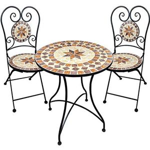 Mozaïektafel, 2 stoelen, mozaïek, zitmeubel, bistrotafel met stoelen, zitgroep, balkonmeubel, balkontafel met stoelen