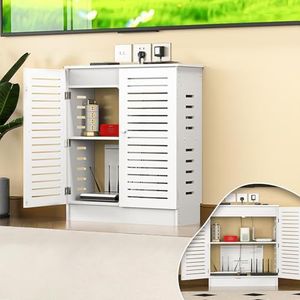 LIUWOPA Router opbergkast, modem rack organizer met kabelbeheer, decoratieve routerhoes voor thuis en kantoor, verbergt router en stekkerdoos (wit, 50,8 cm L x 71 cm H)