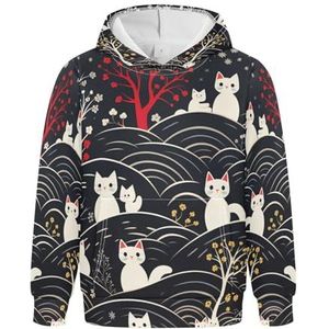 KAAVIYO Leuke witte katten, hoodies, atletische sweatshirts, met capuchon, schattige 3D-print, voor meisjes en jongens, Patroon, L