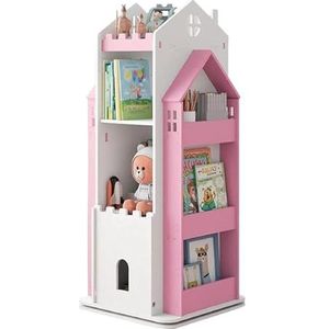 Boekenkast Boekenplanken 360° Draaibare Boekenplank, Staande Displayplank Met Opbergrekken Aan Beide Zijden Voor Studeerslaapzaal, Slaapkamer Boekenplank(Pink)