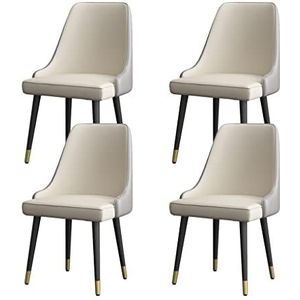 GEIRONV Dining stoelen set van 4, zachte PU lederen zitkussen metalen poten zijstoelen woonkamer moderne keuken lounge teller stoelen Eetstoelen (Color : White)