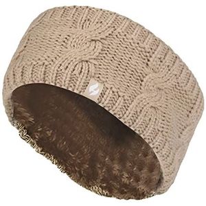 Heat Holders - Dames dikke kabel gebreide fleece gevoerde thermische winter lege schedel oorwarmer hoofdband (één maat, beige)