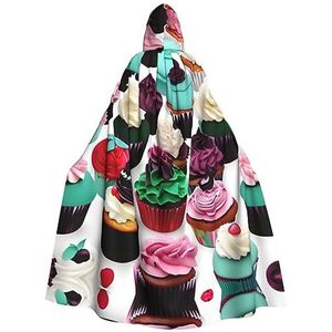 OdDdot Heerlijke Cupcakes Volwassen Halloween Hooded Cloak- Volwassen mantel, Duurzaam en Comfortabel heks Adulthalloween kostuum