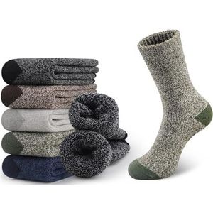 YIJIANUO 5 Paar Wollen Sokken Voor Mannen Dikke Thermische Sokken Warm Winter Outdoor Sport Boot Sokken Ademend Wandelen Sokken Voor Koude, 5 paar, Eén maat