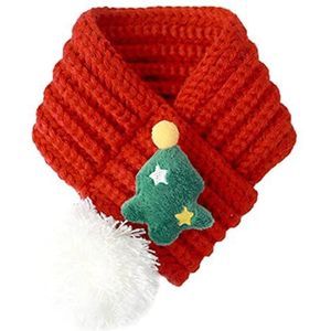KUNWU Handgebreide trui, slabbetje, sjaal, mantel, halsdoek, muffler, cappa, cape met jingle Bell, kerstman, sneeuwpop voor huisdier, katten en honden (rode sjaal kerstboom, M: 10"" -30,5 cm (11lbs - 20,1lb))