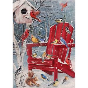 Vlag 30x45cm, Winter Rode Stoel Vogels Kardinaal Blauwe Gaai Bluebird Chickadee Eekhoorn Vogelhuis Kerst Huis Tuin Vlag Kamer Decor Yard Vlaggen, Voor Feesten, Parade