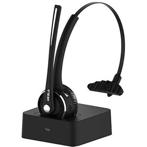 AIKELA AIKELA V5.0 Bluetooth-headset met ruisonderdrukking, draadloze headset met laadstation, hoofdtelefoon met mute-schakelaar voor thuiskantoor, vrachtwagenchauffeur, business, callcenter, computer