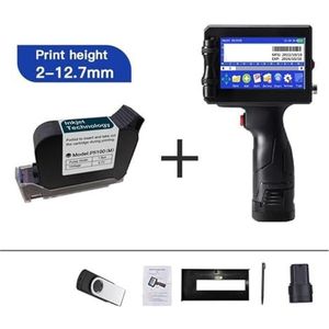 Mini Inkjet Printer 12,7/25,4 mm labelprinter, handheld inkjetprinter, 2D-bar lotnummer logo-coderingsmachine draagbaar instelbare afdrukhoogte(With 1 ink 12.7mm)