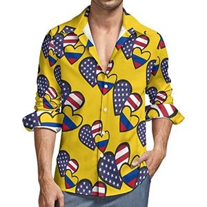 In elkaar grijpende harten Amerikaanse Colombia vlag heren button down shirt lange mouwen V-hals shirt casual regular fit tops