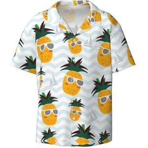 TyEdee Leuke ananas print heren korte mouw jurk shirts met zak casual button down shirts business shirt, Zwart, M
